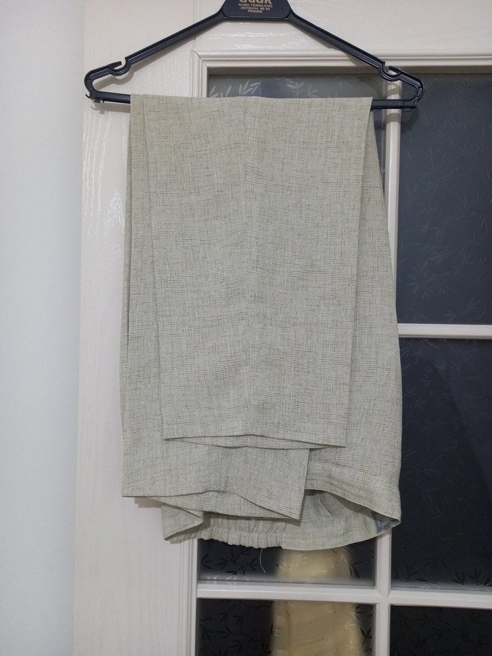 Bej Keten Kadın Pantolon Midi Boy - Görsel 3