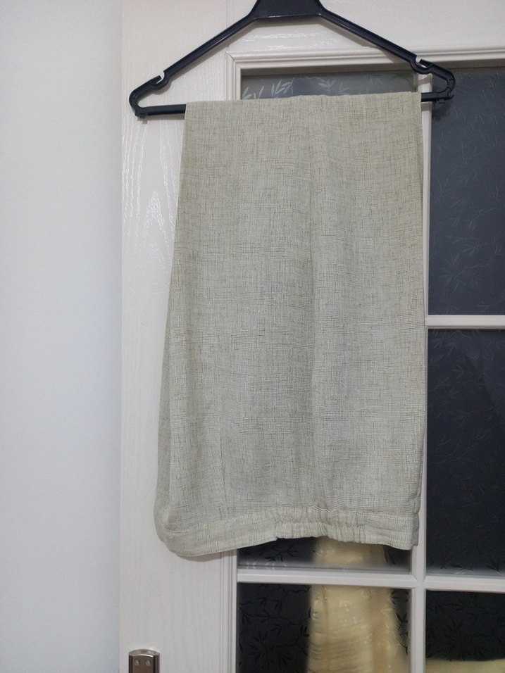 Bej Keten Kadın Pantolon Midi Boy - Görsel 2