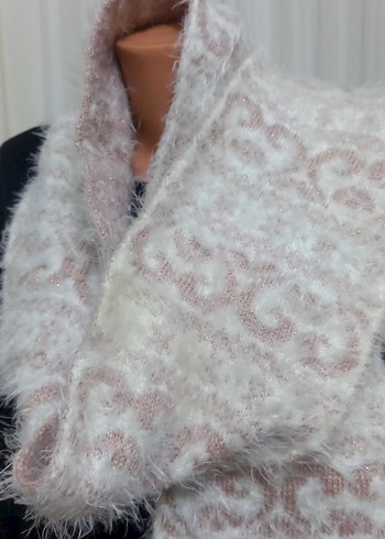 Kadın Beyaz Kürklü Örgü Bohem Şal - Görsel 2