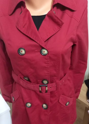 Bordo Kadın Midi Trençkot - Görsel 3