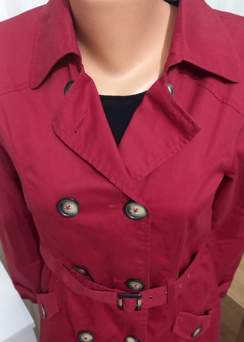 Bordo Kadın Midi Trençkot - Görsel 2