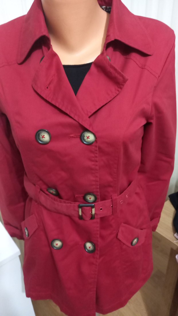 Bordo Kadın Midi Trençkot - Görsel 3