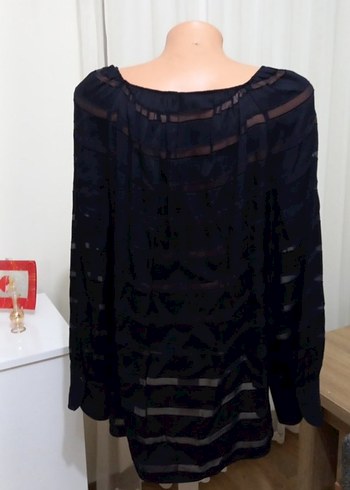 Kadın Lacivert Fırfırlı Kayık Yaka Bluz - Görsel 5