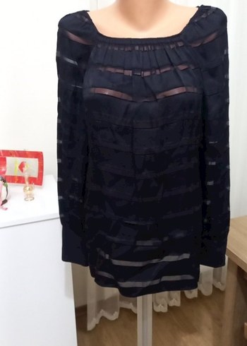 Kadın Lacivert Fırfırlı Kayık Yaka Bluz - Görsel 4