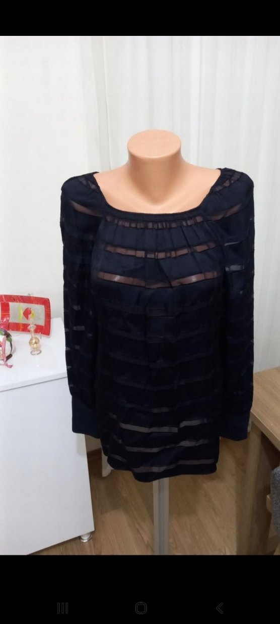 Kadın Lacivert Fırfırlı Kayık Yaka Bluz - Görsel 3