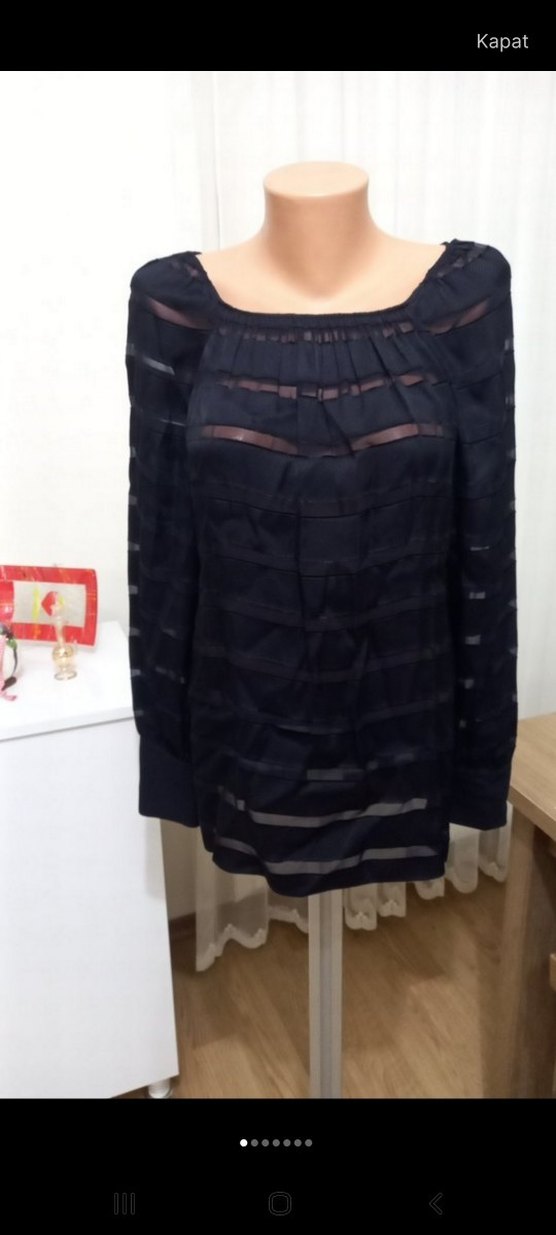 Kadın Lacivert Fırfırlı Kayık Yaka Bluz - Görsel 4