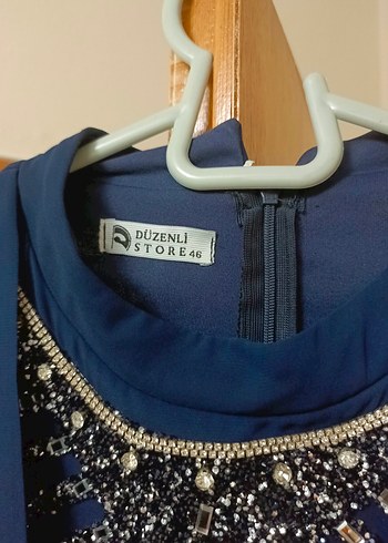 Lacivert Drapeli Tesettür Abiye Elbise - Görsel 3