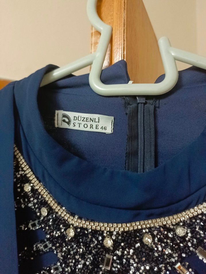 Lacivert Drapeli Tesettür Abiye Elbise - Görsel 3