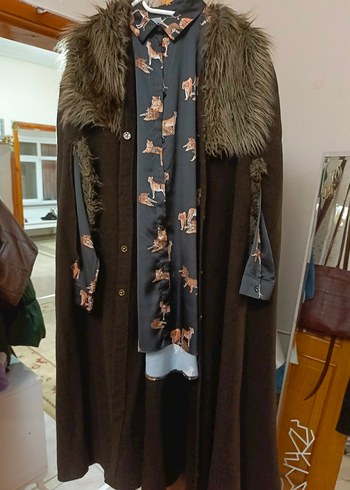 Kürklü Kahverengi Uzun Panço - Görsel 2