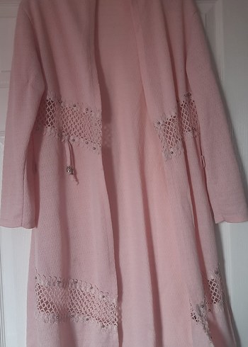 Pembe Nakışlı Uzun Kadın ceket