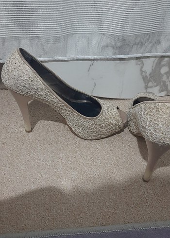 39 Beden beyaz Renk Dantel Detaylı Stiletto Gelin Ayakkabısı