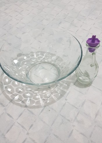 Mor Kapaklı Cam Yağlık ve Büyük Kase