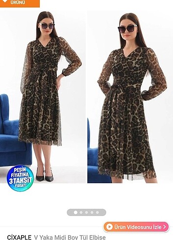 Şifon leopar desenli elbise
