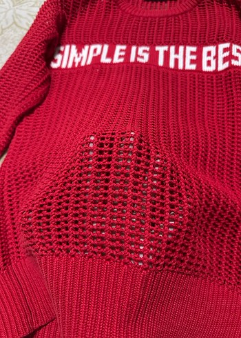 Kadın Kırmızı Triko Salaş Kazak - Görsel 2