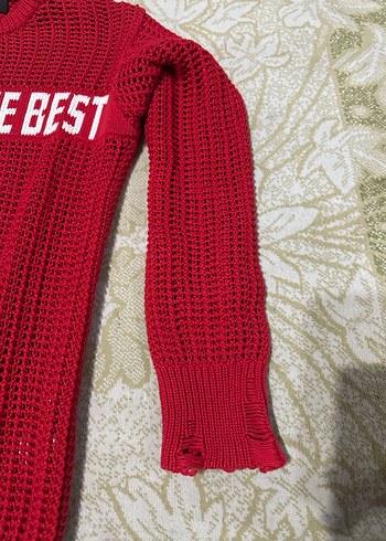 Kadın Kırmızı Triko Salaş Kazak - Görsel 3