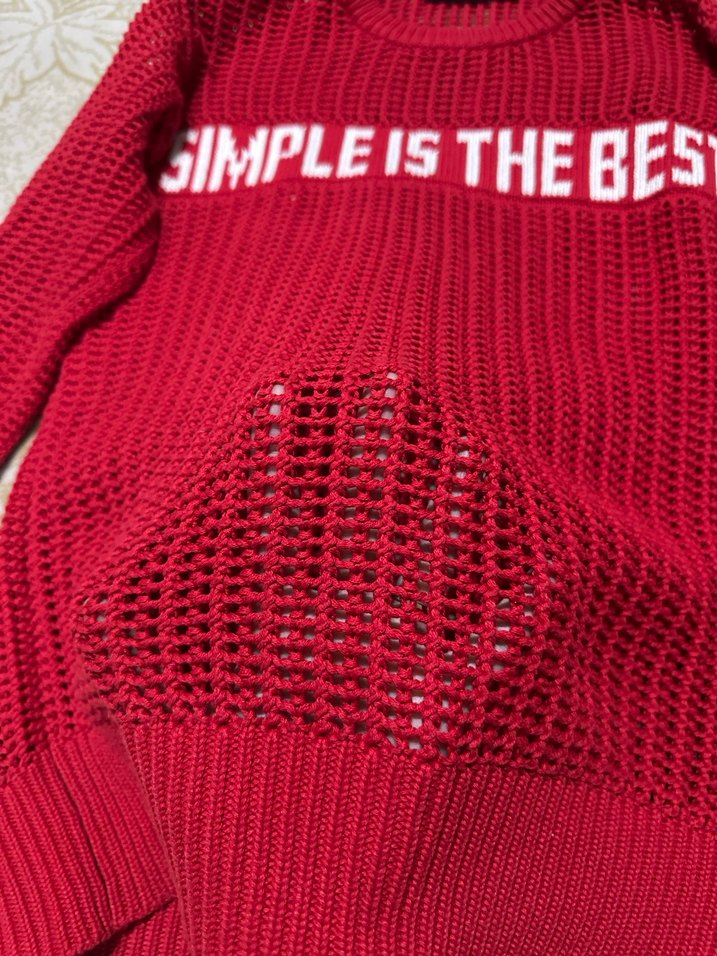 Kadın Kırmızı Triko Salaş Kazak - Görsel 2