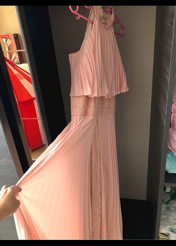 Pudra Pileli Uzun Abiye Elbise - Görsel 2