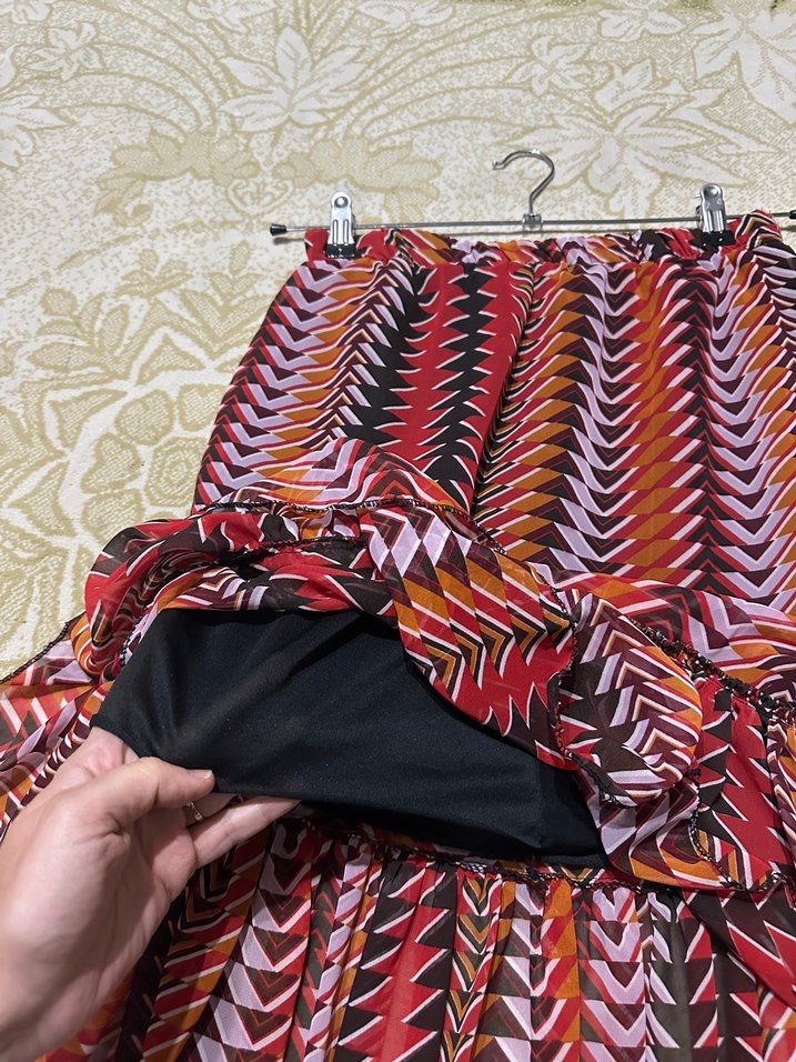 Bohem Çok Renkli Pileli Midi Etek - Görsel 2