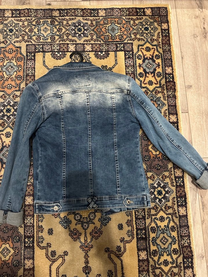 Kadın Mavi Denim Ceket, Düğmeli, Uzun Kollu - Görsel 3