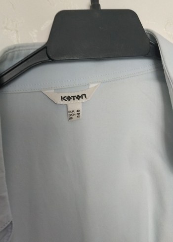 40 Beden Mavi Keten Kadın Gömlek, Uzun Kollu, Düğmeli