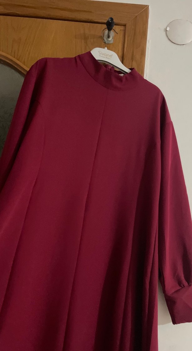 Bordo Drapeli Uzun Kadın Elbise - Görsel 4