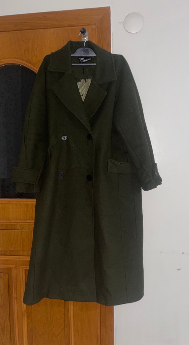 Düğmeli Khaki Kadın Uzun Kaban - Görsel 2