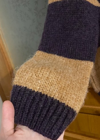 Kalın Çizgili Kadın Triko Kazak - Görsel 2