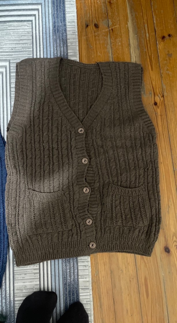 Kadın Triko Düğmeli Cepli Yelek - Görsel 3