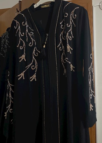 Boncuk İşlemeli Siyah Kadın Uzun abaya