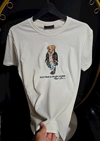 Erkek Beyaz Pamuklu Baskılı Polo Bear Tişört