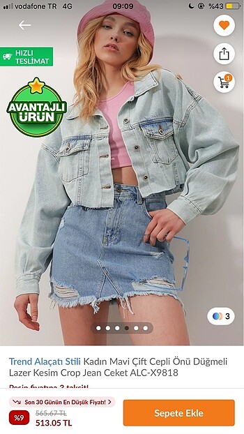 m Beden mavi Renk Crop kot ceket