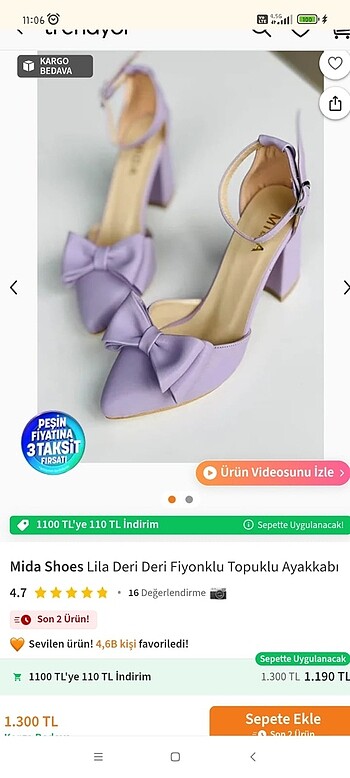 Zara Lila deri fiyonklu topuklu ayakkabı
