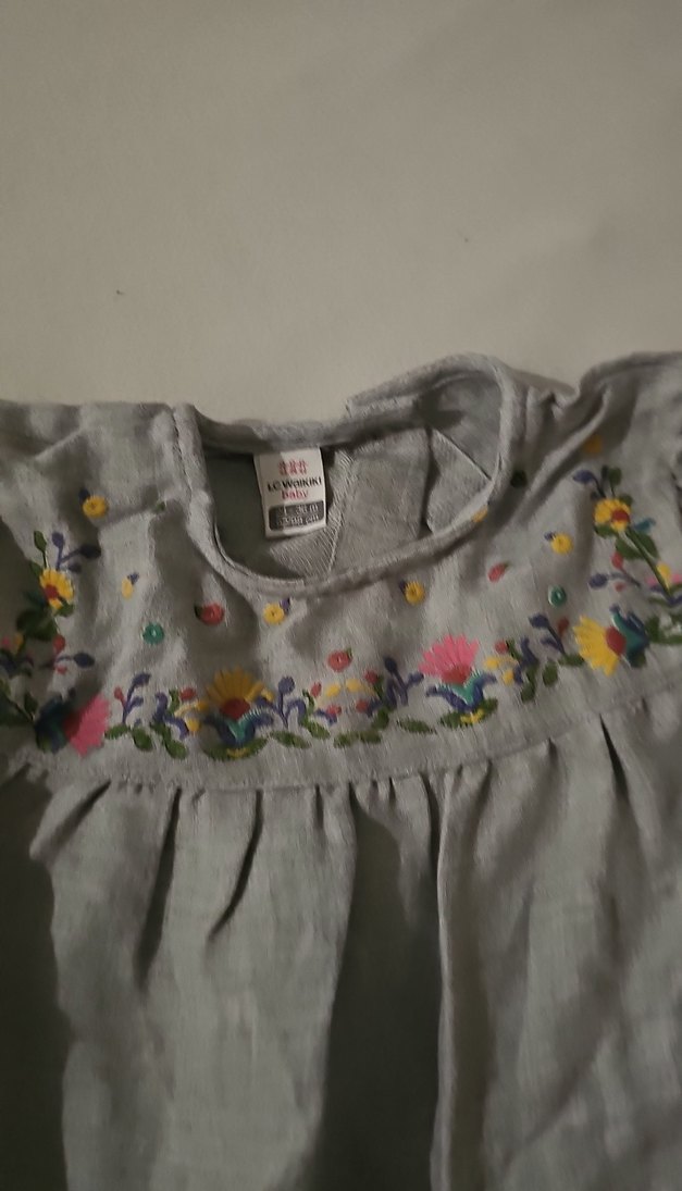 Gri Nakışlı Kız Çocuk Keten Bluz - Görsel 3