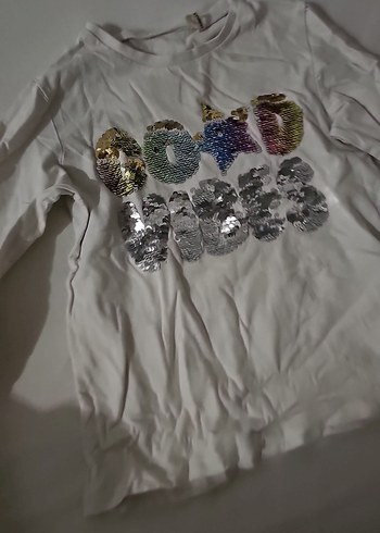 Kız Çocuk Gri Uzun Kollu Payetli Tişört - Görsel 2