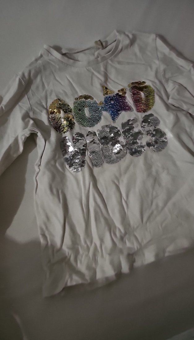 Kız Çocuk Gri Uzun Kollu Payetli Tişört - Görsel 2