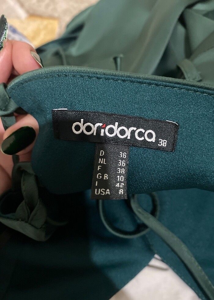 DORİDORCA Zümrüt yeşili saten elbise - Görsel 3