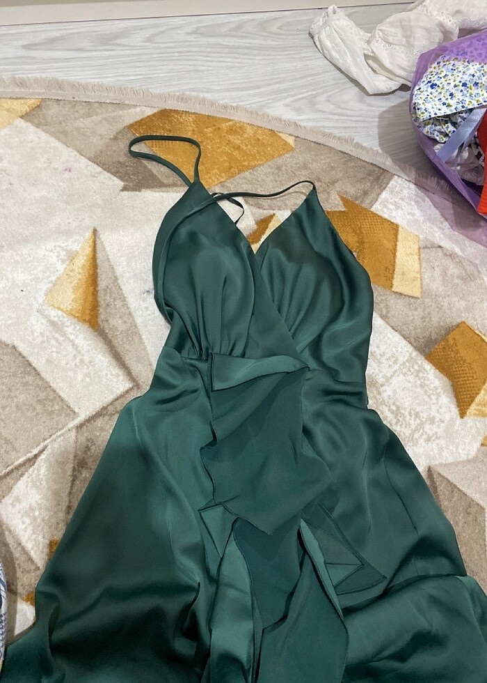 DORİDORCA Zümrüt yeşili saten elbise - Görsel 2