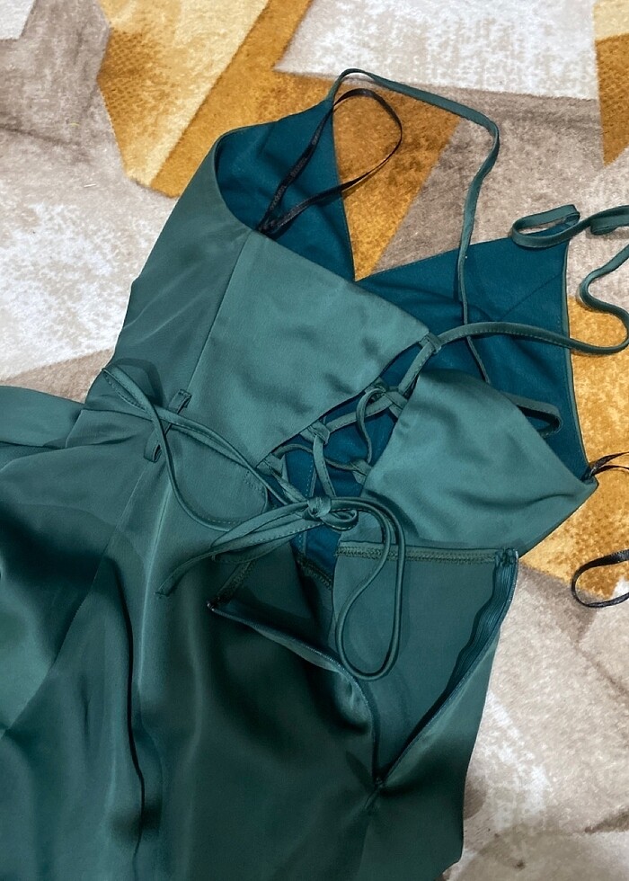 DORİDORCA Zümrüt yeşili saten elbise - Görsel 4