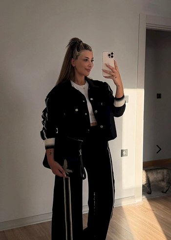 Siyah Zebra Desenli Kadın Bomber Ceket - Görsel 2