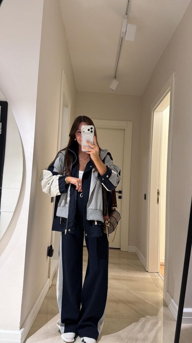 Gri Denim Kapüşonlu Kadın Eşofman Takımı - Görsel 3