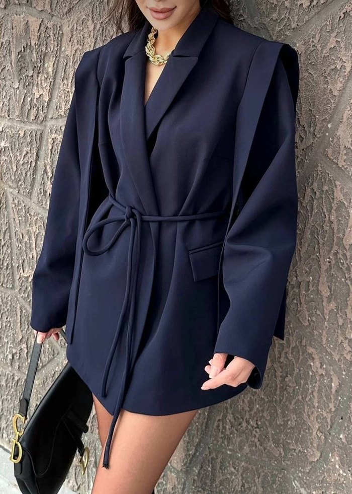 Kemerli Lacivert Mini Blazer - Görsel 3