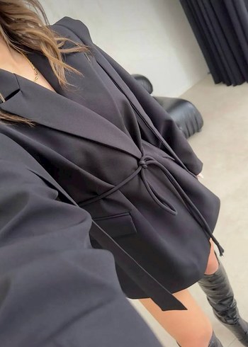 lacivert ip Kemerli Kadın Blazer - Görsel 2