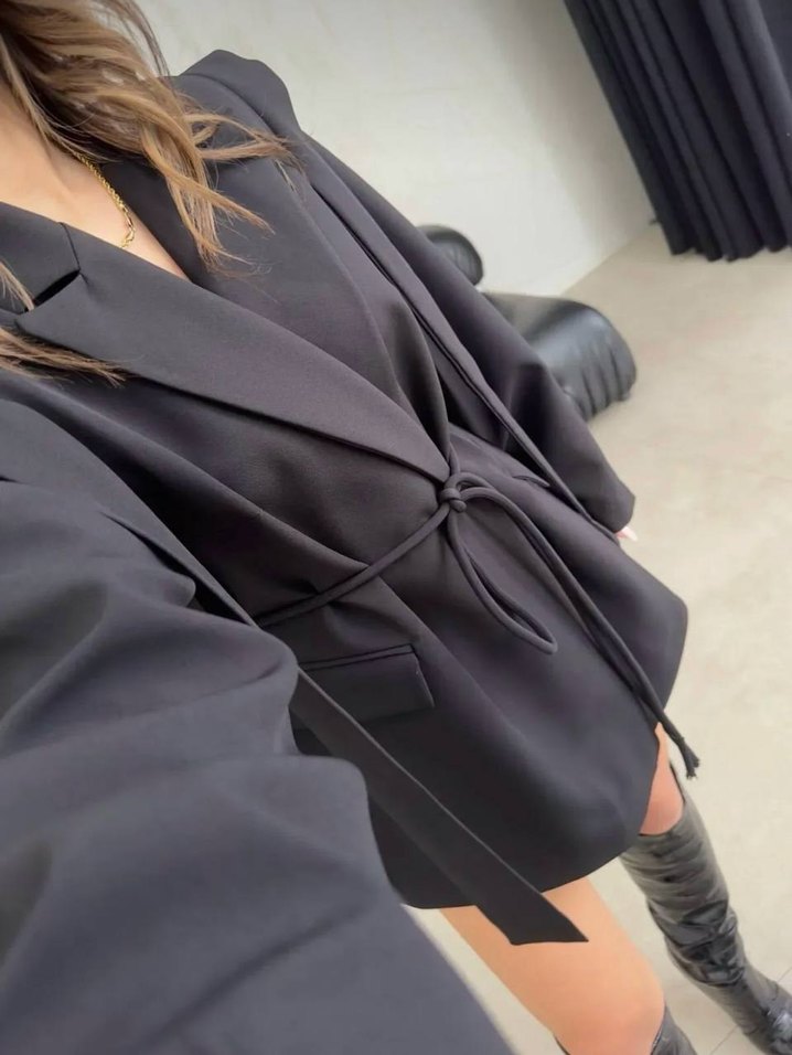 lacivert ip Kemerli Kadın Blazer - Görsel 2