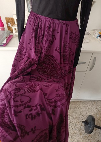 Kahverengi Bağlamalı Uzun Kadın Etek - Görsel 3