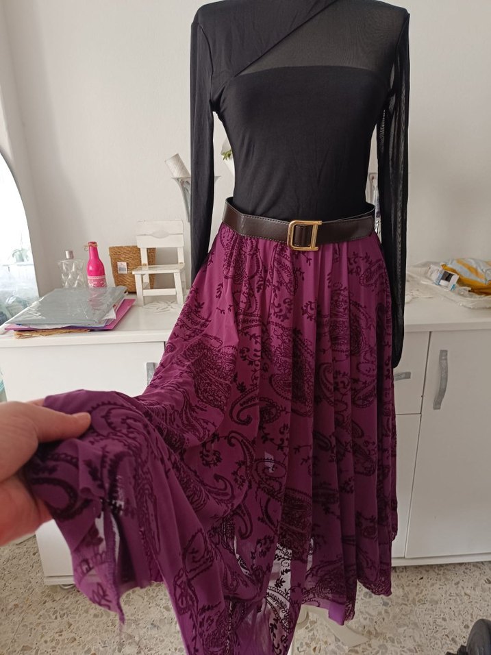 Kahverengi Bağlamalı Uzun Kadın Etek - Görsel 2