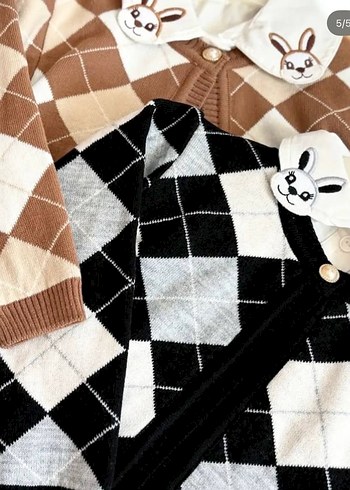 Kız Çocuk Gri Ekose Örgü Etek - Görsel 4