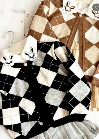 Kız Çocuk Gri Ekose Örgü Etek - Görsel 3