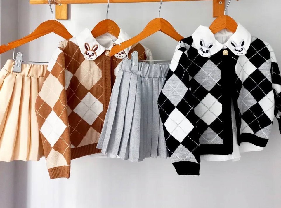 Kız Çocuk Gri Ekose Örgü Etek - Görsel 2