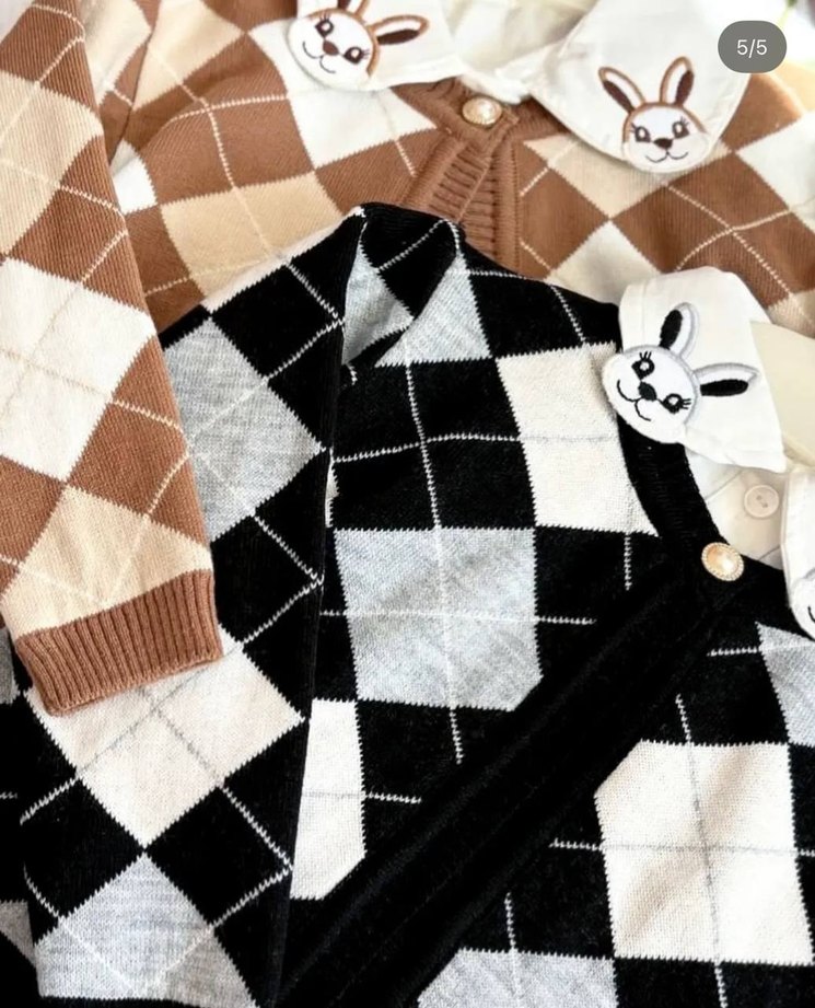 Kız Çocuk Gri Ekose Örgü Etek - Görsel 4