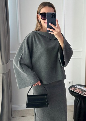 Uzun Gri Kadın Triko Elbise - Görsel 2